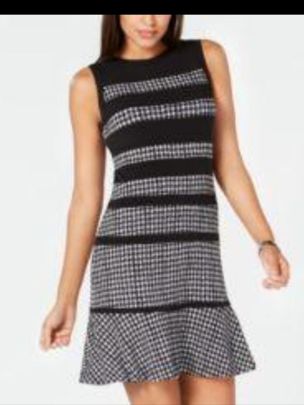 MICHAEL Michael Kors Black & White Houndstooth Stripe Midi Dress